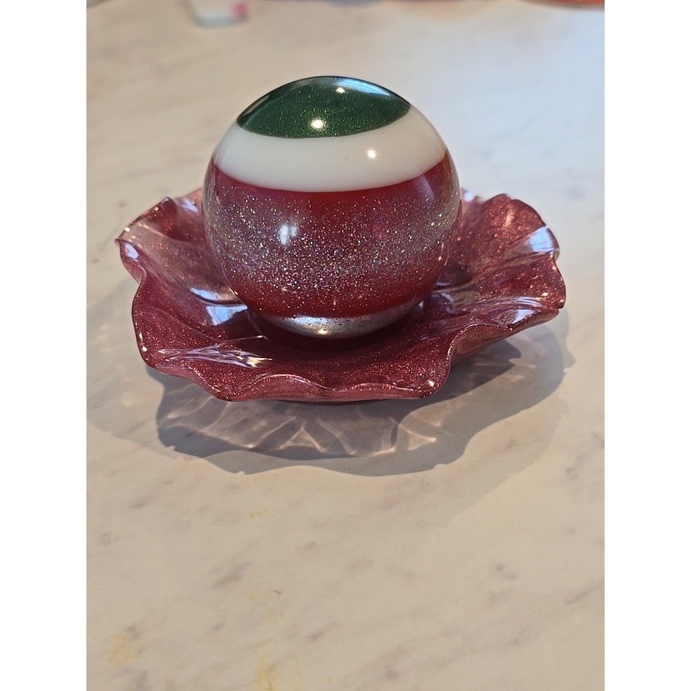 Handmade Resin Bowl And Ball Red White Green Glitter‎ Decoration Gift 671